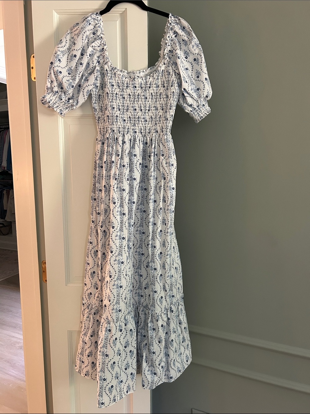 Hill House Home Floral Smocked Midi Dress with Puff Sleeves